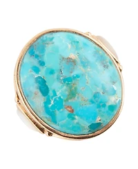 Barse Turquoise and White Mother of Pearl Blue Petal Golden Drop Ring