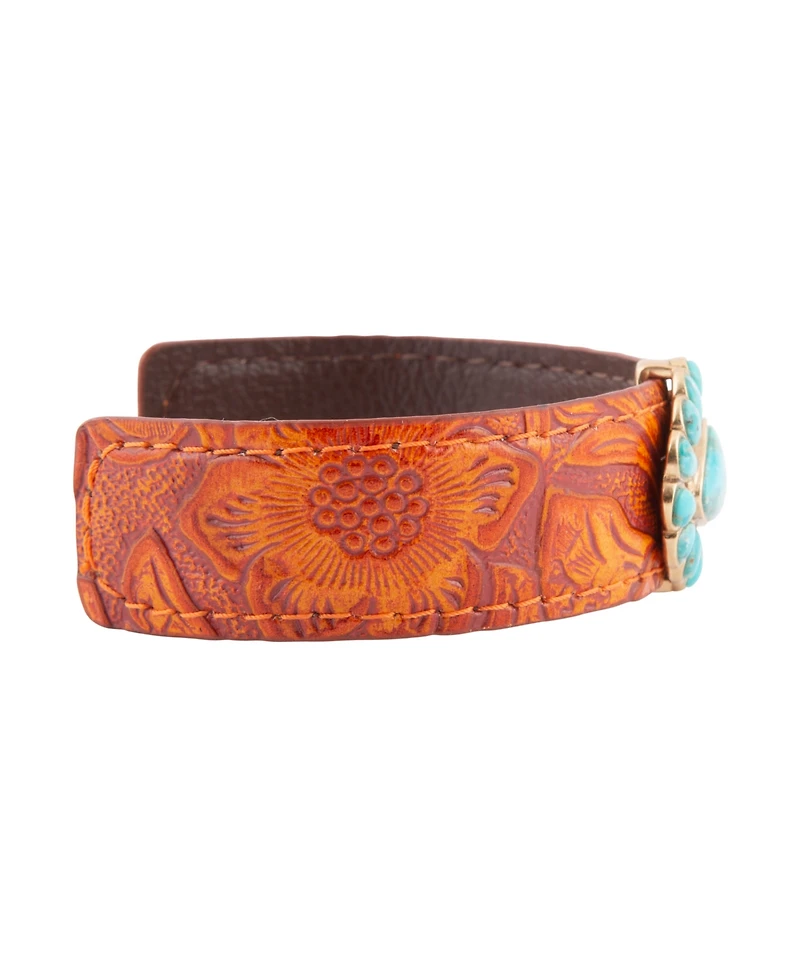 Barse Blue Turquoise Leather Golden Cuff Bracelet