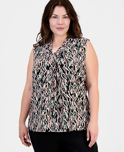 Kasper Plus Printed Knot-Neck Sleeveless Top