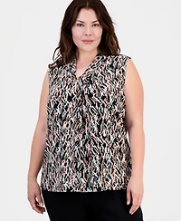 Kasper Plus Printed Knot-Neck Sleeveless Top