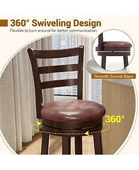 Gouun 29 in Swivel Bar Stool Set of 2 with Faux Leather Seat and Wrap-Around Footrest