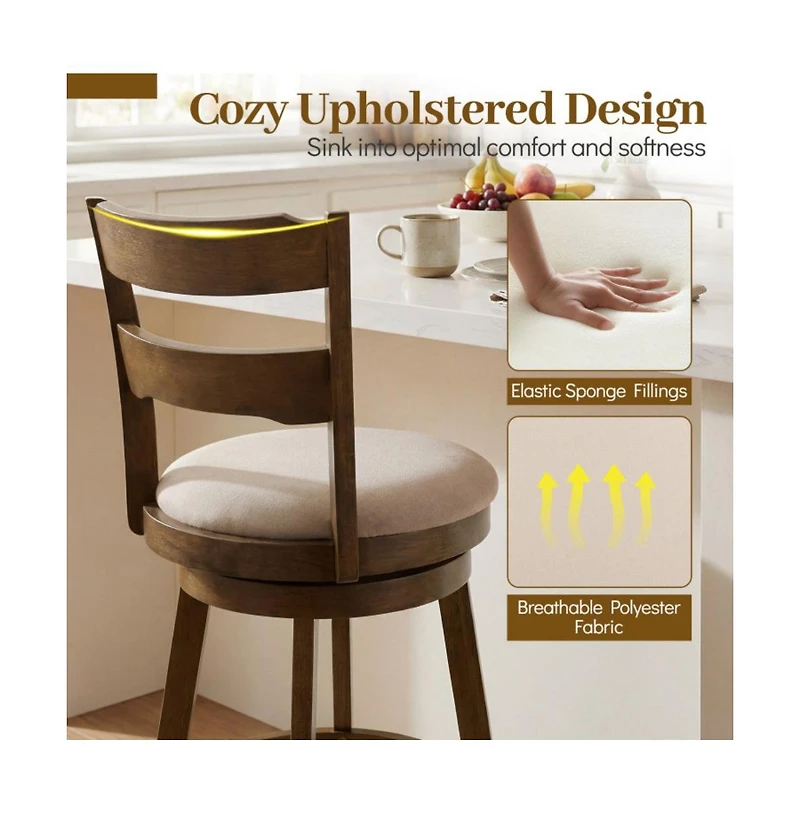 Gouun 25 in Swivel Counter Height Bar Stool Set of 2 with Polyester Upholstered Seat and Backrest