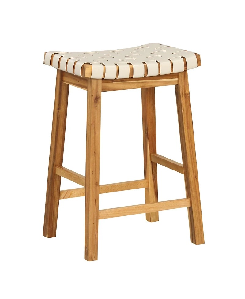 Gouun 25.5 in Woven Faux Leather Bar Stool Set of 2 with Curved Seat and Wood Frame