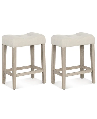 Gouun 24 in Upholstered Counter Height Saddle Bar Stool Set of 2 with Curved Tufted Seat