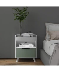 sumyeg Modern Nightstand with Led Lights Sliding Drawer and Open Compartment