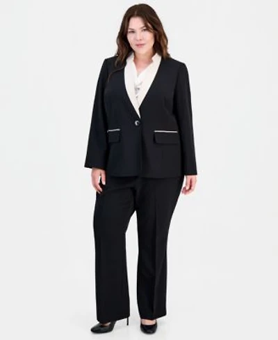 Kasper Plus Size Contrast Collar One Button Blazer High Rise Bootcut Pants