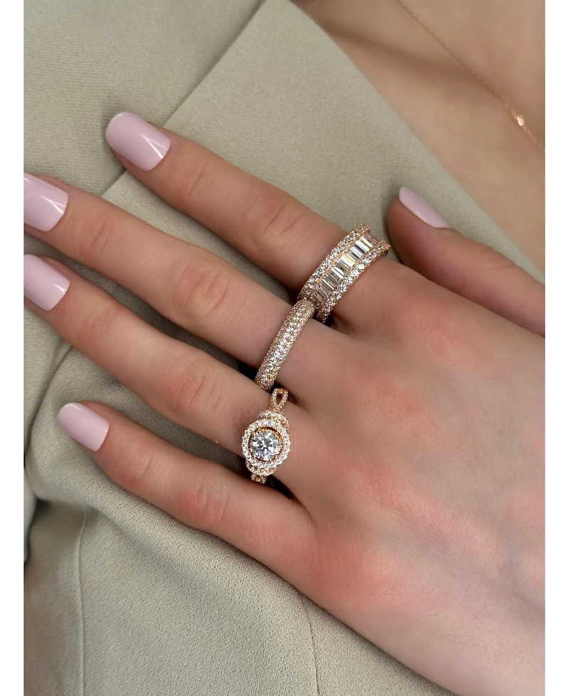 Suzy Levian Sterling Silver Cubic Zirconia Pave Round Eternity Band