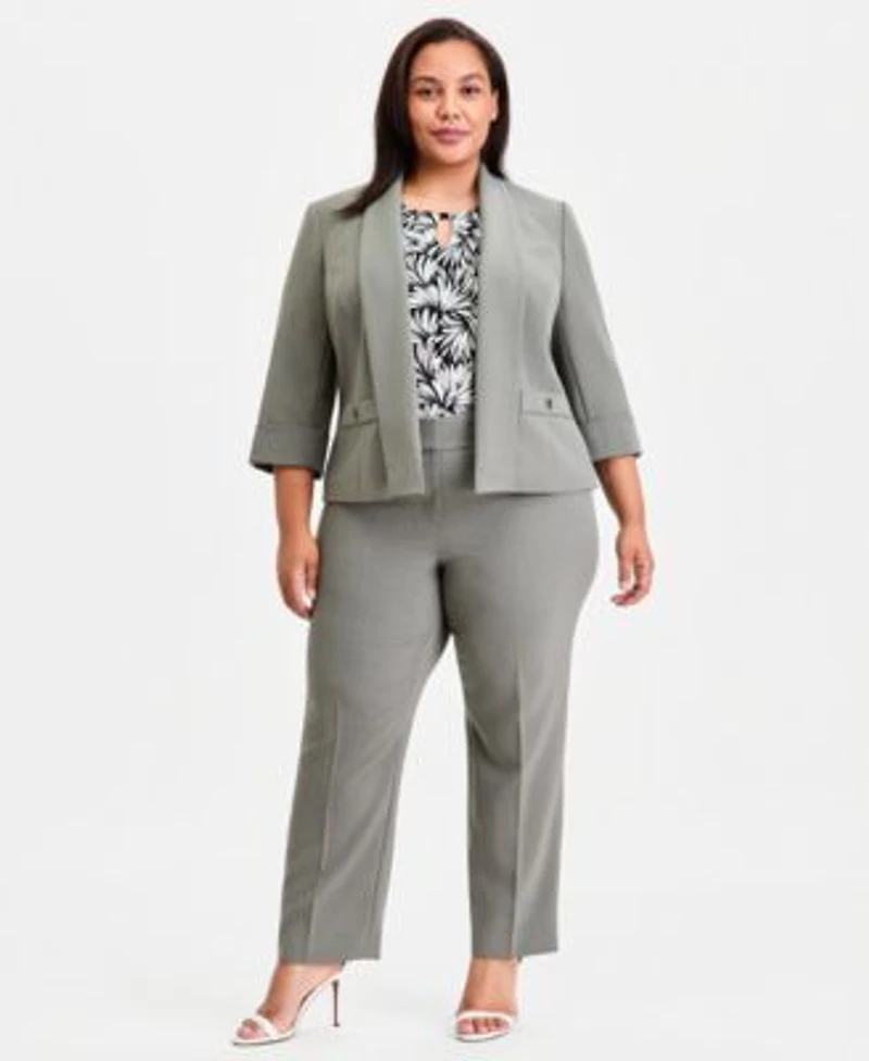 Kasper Plus Size Shawl Collar 3 4 Sleeve Blazer Straight Leg Pants