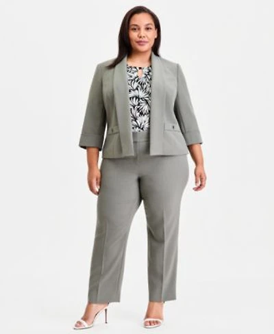 Kasper Plus Size Shawl Collar 3 4 Sleeve Blazer Straight Leg Pants
