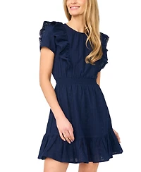 CeCe Women's Short-Sleeve Crewneck Ruffle-Front Cotton Mini Dress