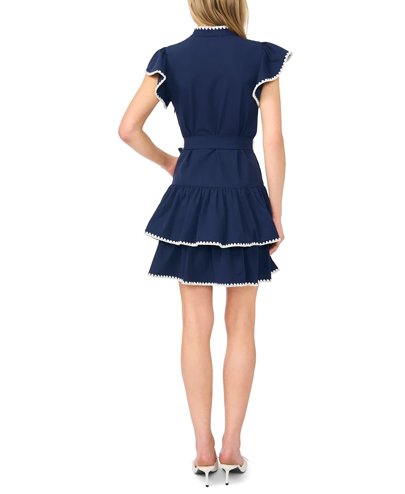 CeCe Women's Split V-Neck Short-Sleeve Tiered Mini Dress