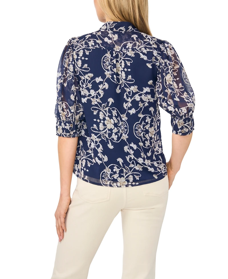CeCe Women's Open Collar Button-Up Shirt
