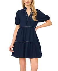 CeCe Women's Split Neck Short-Sleeve Babydoll Dress