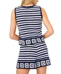 CeCe Women's Striped Scallop Edge Pull-On Shorts