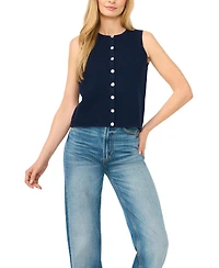 CeCe Women's Pointelle Sleeveless Button-Up Cotton Tank Top