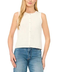 CeCe Women's Pointelle Sleeveless Button-Up Cotton Tank Top
