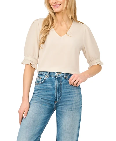 CeCe Women's Elbow-Sleeve V-Neck Blouse