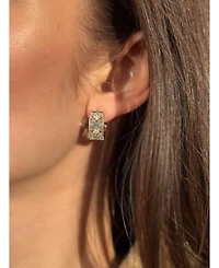 Suzy Levian New York Sterling Cubic Zirconia Florentine Motif Huggie Hoop Earrings