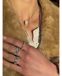 Suzy Levian New York Sterling Silver Cubic Zirconia Brushed Italian Florentine Extra Wide Band Eternity Ring