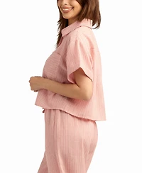 Bcx Women's Mini Striped Collared Neck Shirt