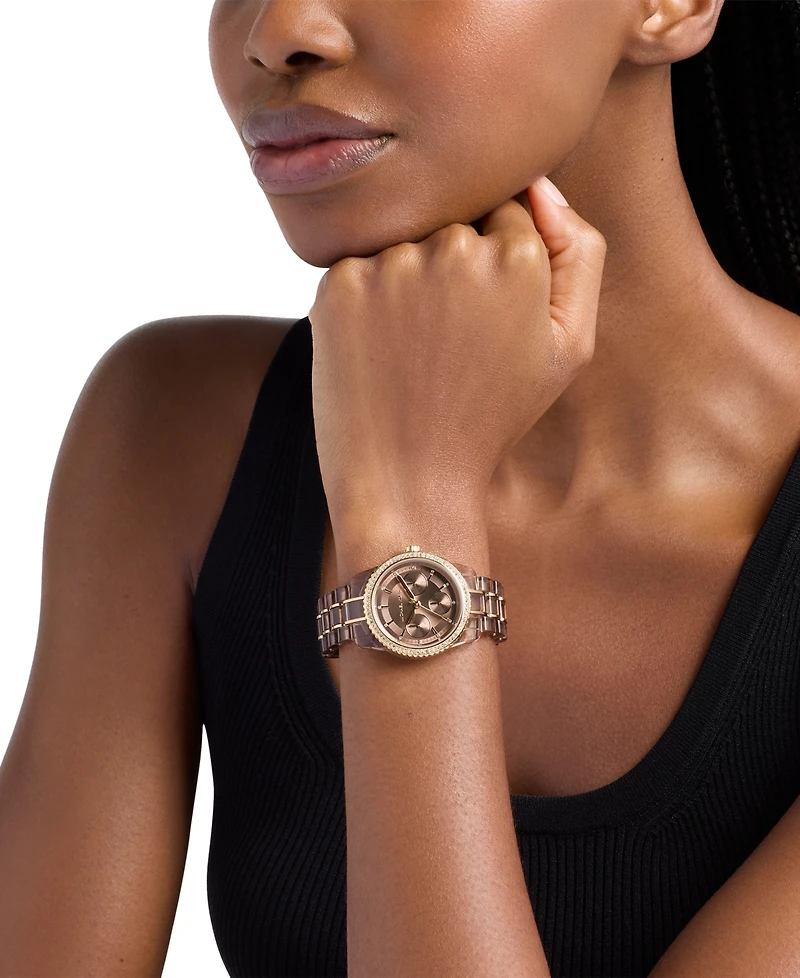 Michael Kors Women's Bryant Quartz Multifunction Beige Gold Mixed Watch 35mm