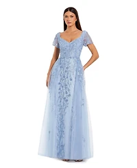 Mac Duggal Women's Embroidered Beaded Tulle A-Line Gown with Sheer Overskirt