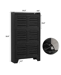 homfan Slim Shoe Cabinet with 2 Flip Drawers and Side Hooks, Deep Entryway Storage