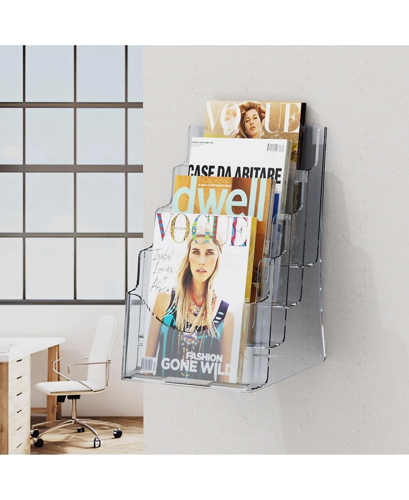 Sugift Acrylic Brochure Holder 8.5 x 11 in 4-Tier Display Stand Office Organizer