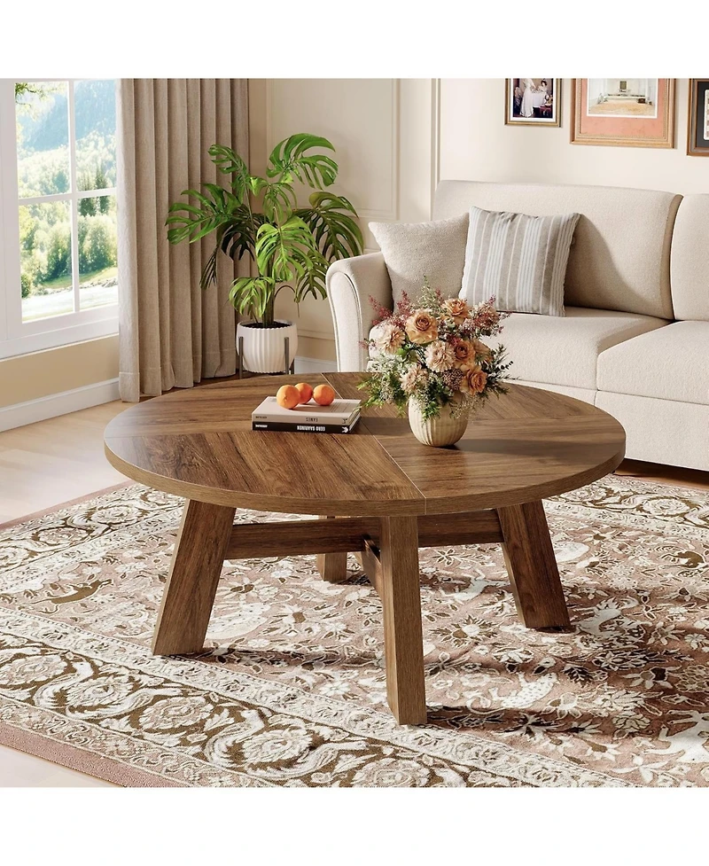 Tribesigns Round Coffee Table, 39" Mid Century Modern Circle Coffee Tables with Reinforced Cross Brace