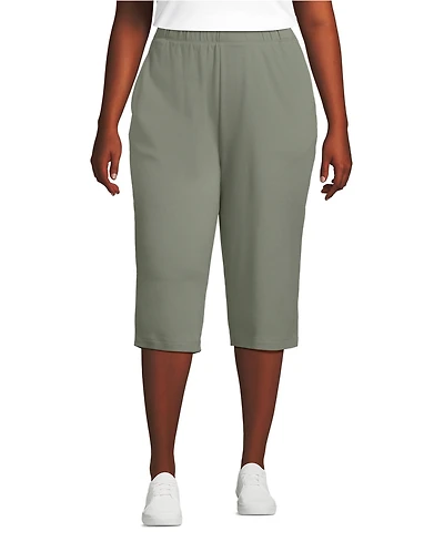 Lands' End Plus Sport Knit High Rise Elastic Waist Capri Pants