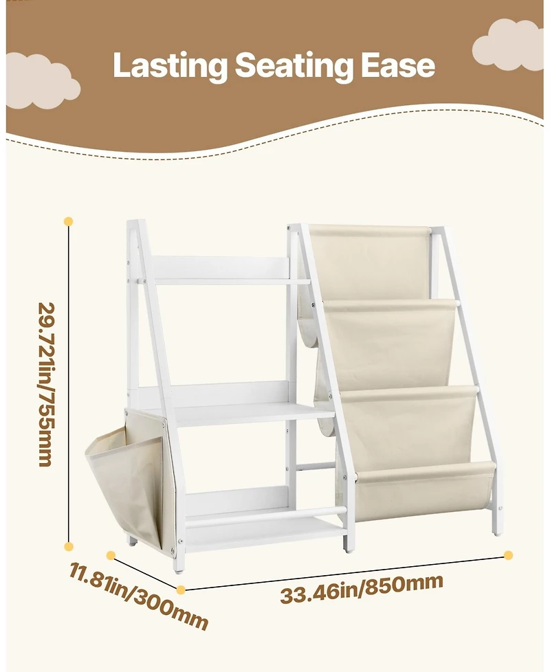 Sugfit 3-Tier Kids Bookshelf and Toy Storage Organizer with Sling Book Rack for Toddler