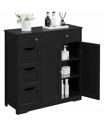 Yigii Free-standing Bathroom Storage Cabinet 4 Drawers 2 Doors Adjustable Shelves Multi-functional