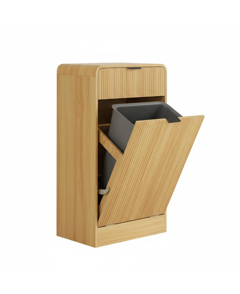 Yigii 10 Gallons Tilt-out Trash Can Cabinet Fluted Laundry Hamper Drawers Freestanding Pet Proof Kitchen Living Room