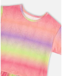 Deux par Deux Little Girls Printed Jersey Dress with Heart Back Cut Out Multicolor