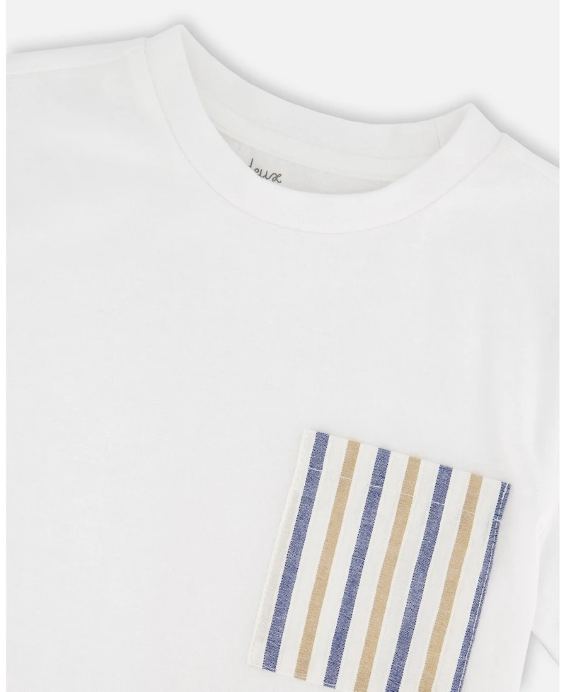 Deux par Deux Little Boys Jersey T-Shirt with Chest Pocket White