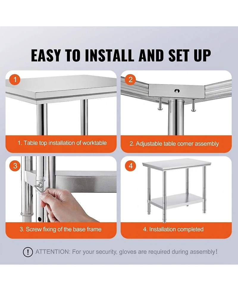 Sugift Stainless Steel Prep Table 900x600x800 mm 700 lbs Load Capacity