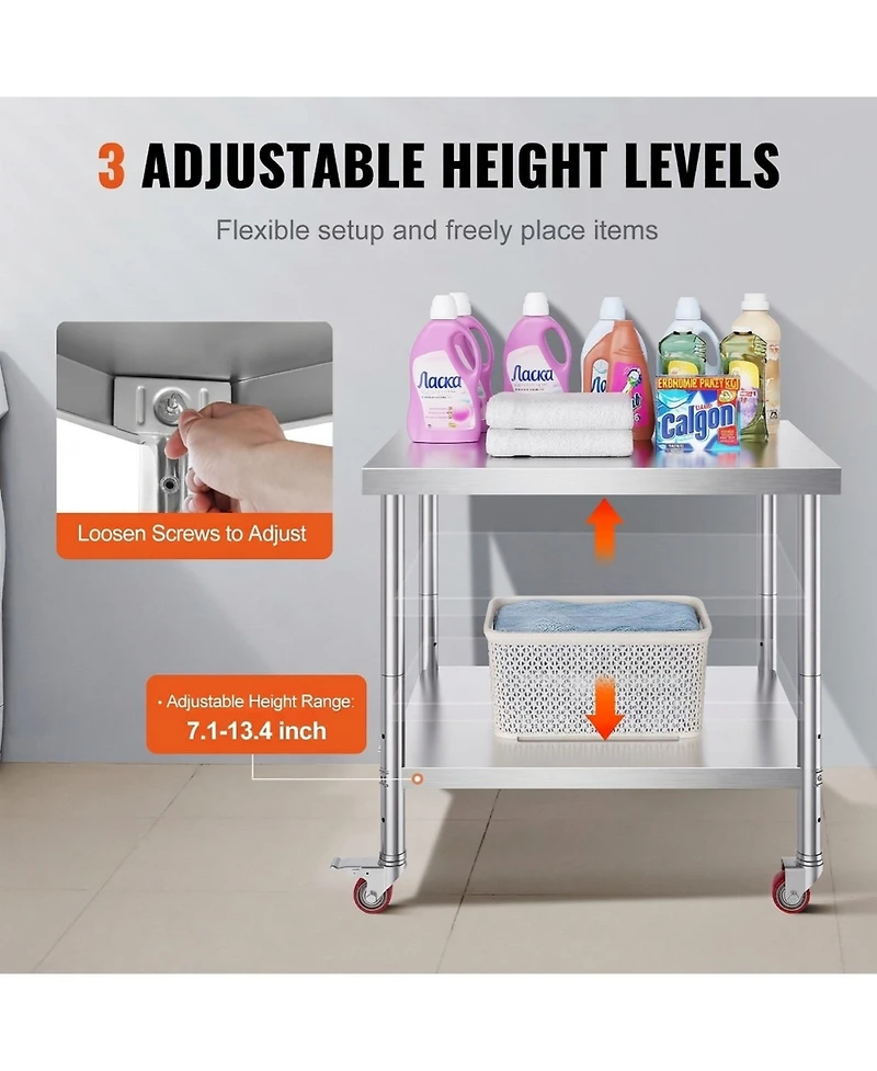 Sugift Stainless Steel Work Table 36 x 30 x 34 in 700 Lbs Load Capacity
