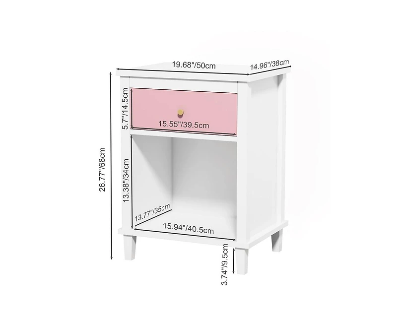 sumyeg Wooden Nightstand with One Drawer and Shelf