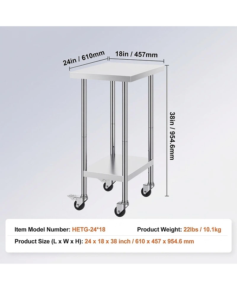 Sugift Stainless Steel Work Table 24 x 18 x 38 in Adjustable Height for Commercial Kitchen