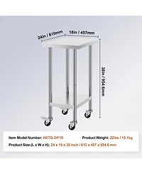 Sugift Stainless Steel Work Table 24 x 18 x 38 in Adjustable Height for Commercial Kitchen