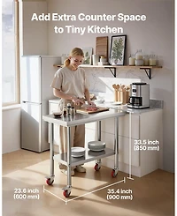 Sugift Stainless Steel Food Prep Worktable 24 x 35.4 in With Wheels for Commercial Use