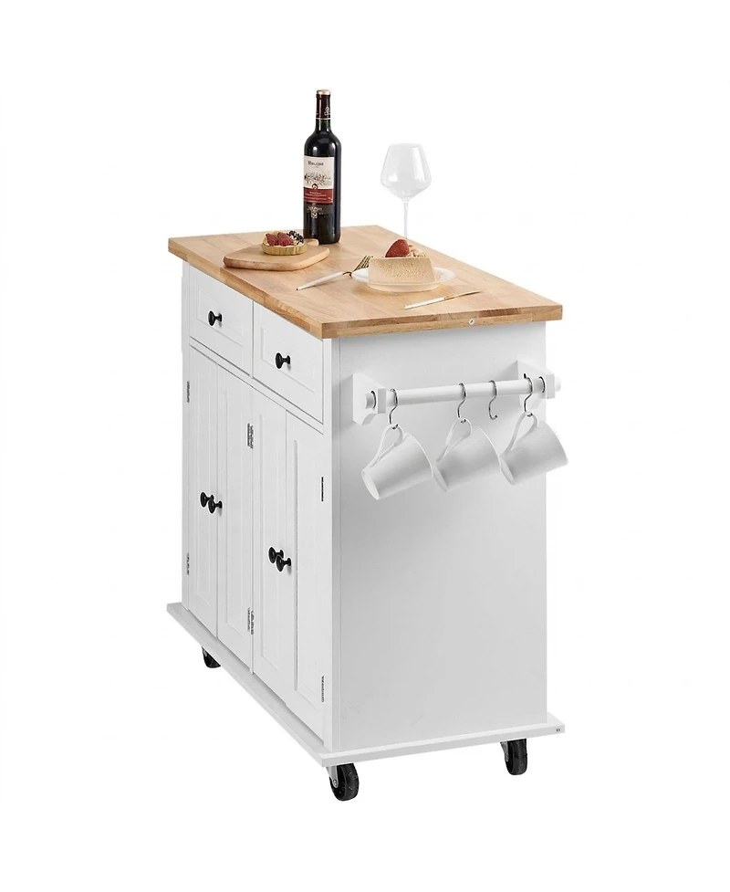 Sugift Kitchen Island Cart with Solid Wood Top 35.4in Width Mobile Storage Cabinet