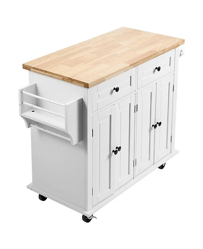 Sugift Kitchen Island Cart with Solid Wood Top 35.4in Width Mobile Storage Cabinet