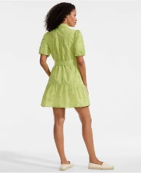 Lands' End Women's Elbow Sleeve Eyelet Knee Length Shirt Dress