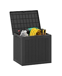 Slickblue Outdoor Storage Box 25 Gallon Deck with Lockable Lid and Wicker-woven