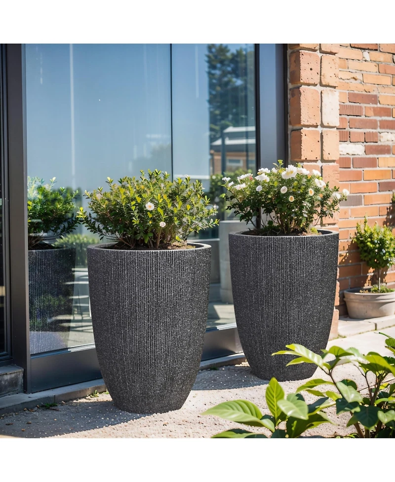 LuxenHome 2-Piece Tall Tapered Round Plastic Planters Set