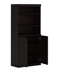 Palace Imports Premium 100% Solid European Oak Hardwood 6-Shelf Modular Bookcase with Bottom Shaker Doors.