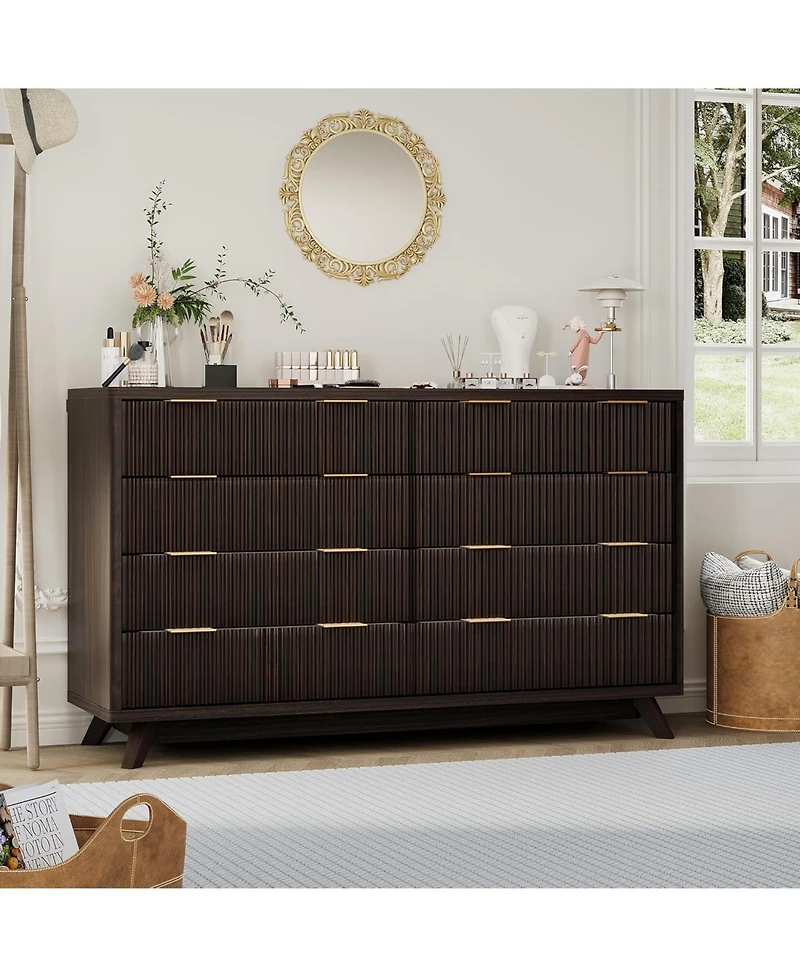 gaomon Modern Fluted Dresser with 8 Drawers and Faux Marble Top