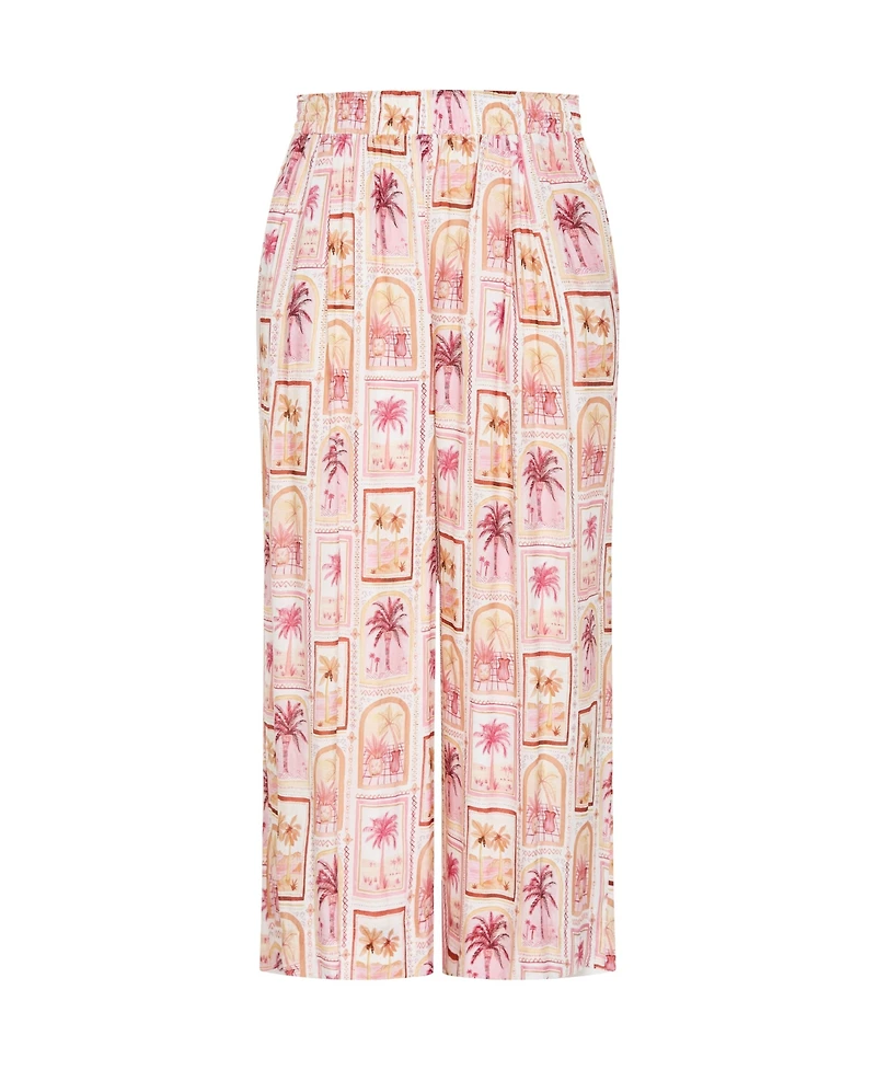 City Chic Women's Postcard Soiree Print Wide Leg Pant