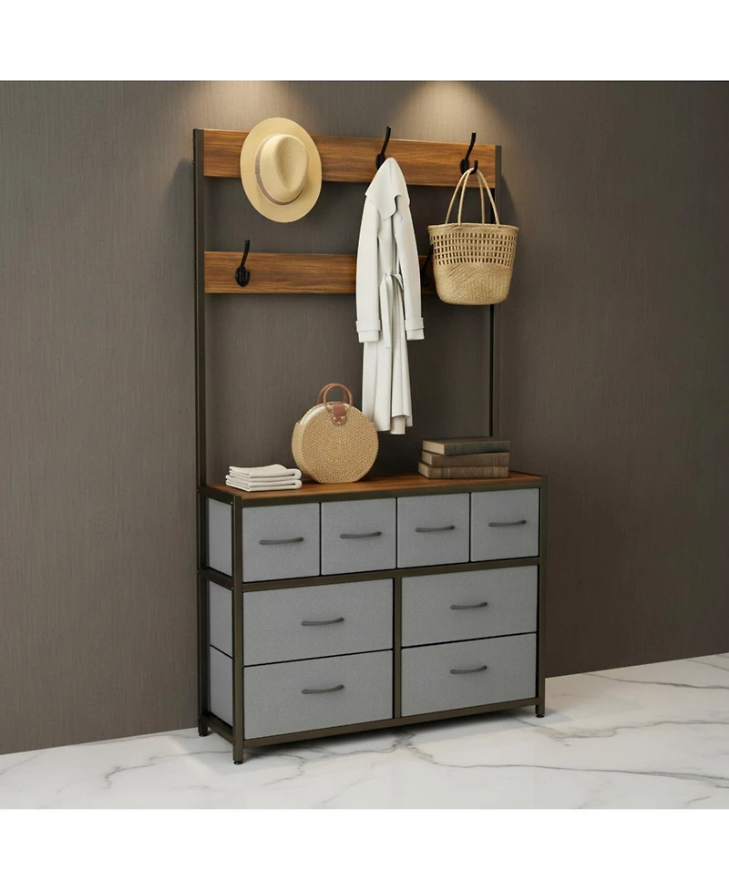 Yigii Tall Fabric Dresser 8 Drawers 6 Hooks Chest Bedroom Storage Organizer Space Saving Easy Assembly